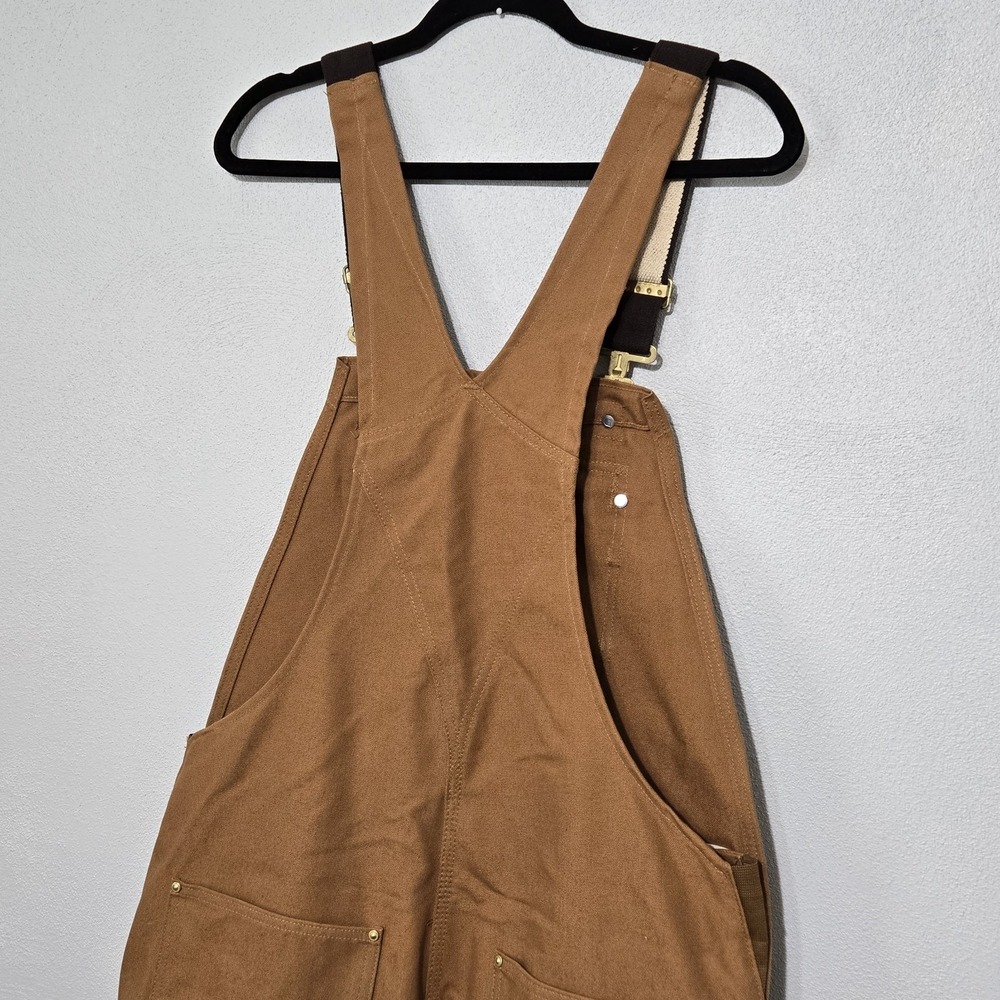 Carhartt Bib Overalls Brown Canvas RN14806 Workwear Duck Chore Men 34x32 STAINED - Picture 10 of 15